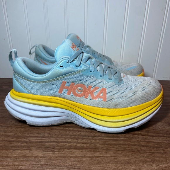 Hoka Shoes - Hoka Bondi 8 Sneakers Blue Orange Yellow Low Top Lace Up Women’s 8.5